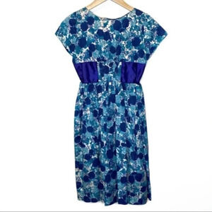 Vintage 1960s Handmade Pin Up Rockabilly Dress blue flowers